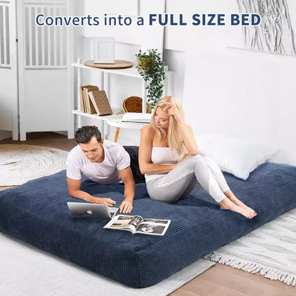 Pouf et lit convertible 2-en-1 gris foncé / gris clair / bleu marine – 2 places