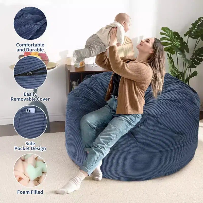 Pouf et lit convertible 2-en-1 gris foncé / gris clair / bleu marine – 2 places