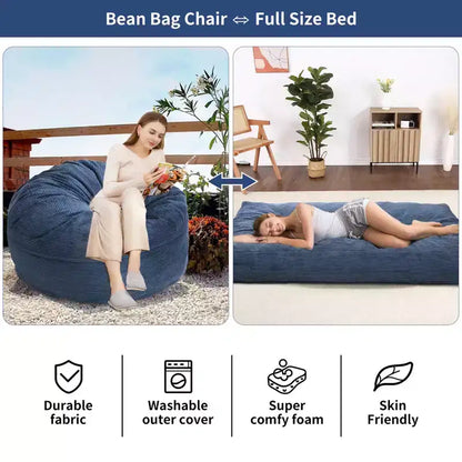 Pouf et lit convertible 2-en-1 gris foncé / gris clair / bleu marine – 2 places