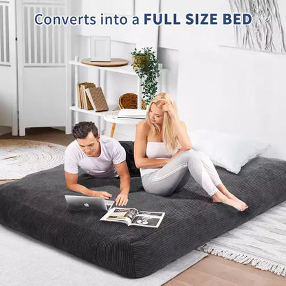 Pouf et lit convertible 2-en-1 gris foncé / gris clair / bleu marine – 2 places