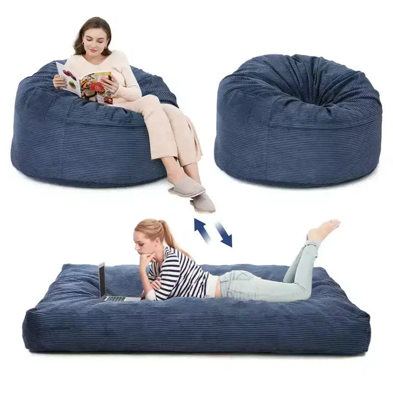 Pouf et lit convertible 2-en-1 gris foncé / gris clair / bleu marine – 2 places