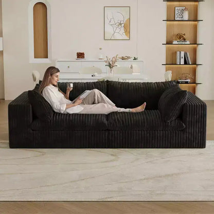 Canapé en velours côtelé Deep Seat Cloud, 2 places – Noir / Bleu / Blanc