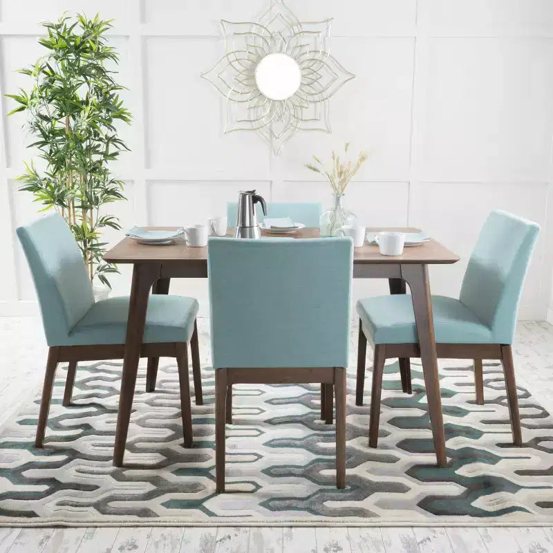 Chêne/Thé Vert, Ensemble de salle à manger 5 pièces, style Mid-Century, 4 places