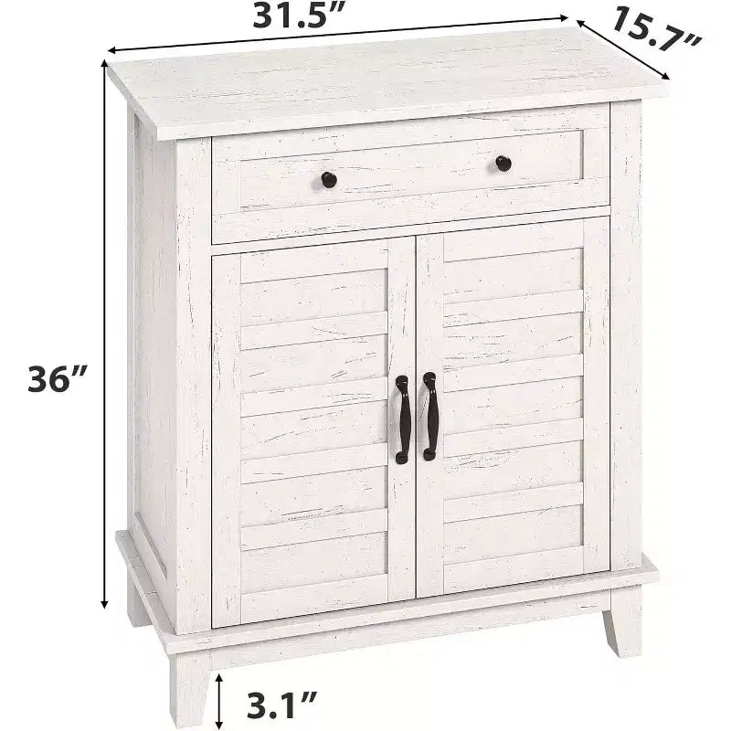 Meuble de rangement à persiennes à 2 portes et tiroir, brun/blanc – Style Ferme