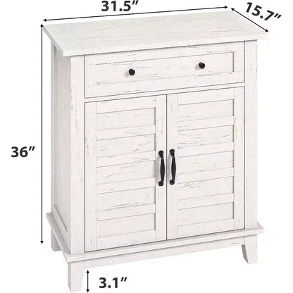 Meuble de rangement à persiennes à 2 portes et tiroir, brun/blanc – Style Ferme