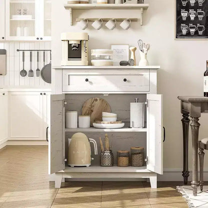 Meuble de rangement à persiennes à 2 portes et tiroir, brun/blanc – Style Ferme