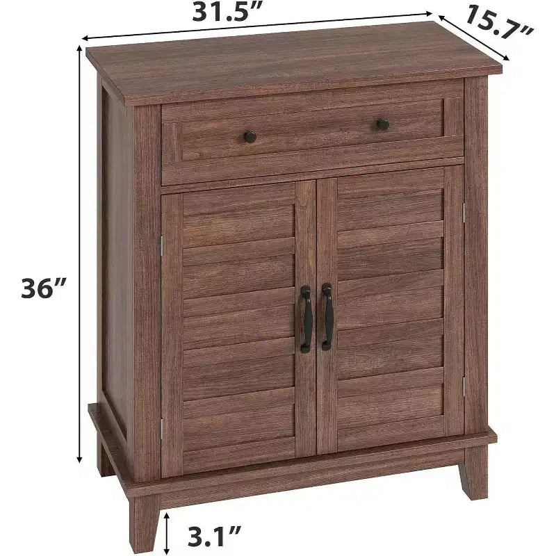 Meuble de rangement à persiennes à 2 portes et tiroir, brun/blanc – Style Ferme