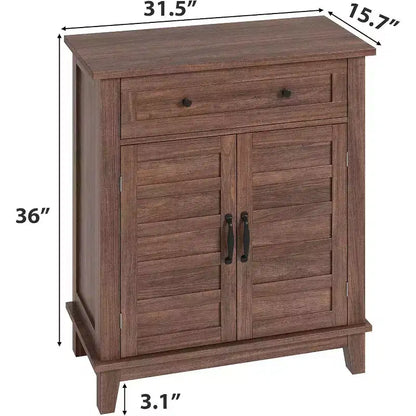 Meuble de rangement à persiennes à 2 portes et tiroir, brun/blanc – Style Ferme