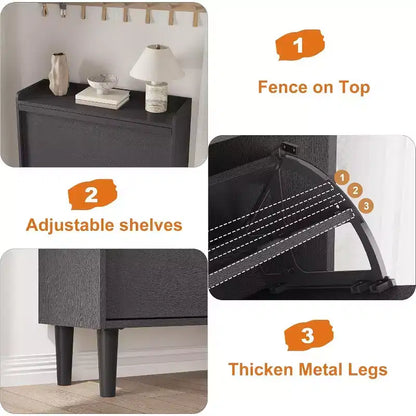 Meuble à chaussures 2 tiroirs à abattant – Blanc antique / Noir / Gris / Bois naturel | Peut contenir 24 paires | Pour 1 à 2 personnes