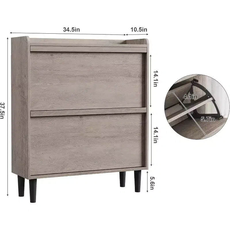 Meuble à chaussures 2 tiroirs à abattant – Blanc antique / Noir / Gris / Bois naturel | Peut contenir 24 paires | Pour 1 à 2 personnes
