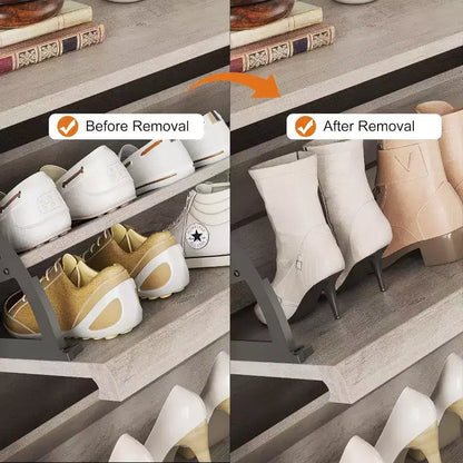 Meuble à chaussures 2 tiroirs à abattant – Blanc antique / Noir / Gris / Bois naturel | Peut contenir 24 paires | Pour 1 à 2 personnes