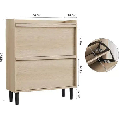 Meuble à chaussures 2 tiroirs à abattant – Blanc antique / Noir / Gris / Bois naturel | Peut contenir 24 paires | Pour 1 à 2 personnes