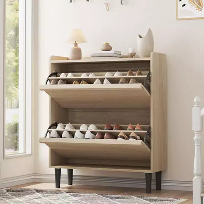 Meuble à chaussures 2 tiroirs à abattant – Blanc antique / Noir / Gris / Bois naturel | Peut contenir 24 paires | Pour 1 à 2 personnes