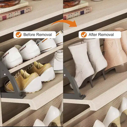 Meuble à chaussures 2 tiroirs à abattant – Blanc antique / Noir / Gris / Bois naturel | Peut contenir 24 paires | Pour 1 à 2 personnes