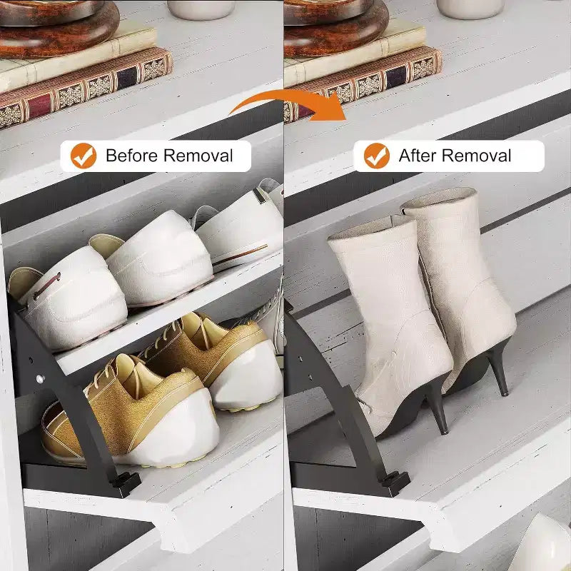 Meuble à chaussures 2 tiroirs à abattant – Blanc antique / Noir / Gris / Bois naturel | Peut contenir 24 paires | Pour 1 à 2 personnes