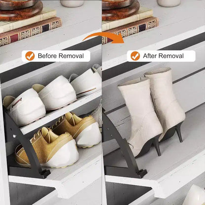Meuble à chaussures 2 tiroirs à abattant – Blanc antique / Noir / Gris / Bois naturel | Peut contenir 24 paires | Pour 1 à 2 personnes