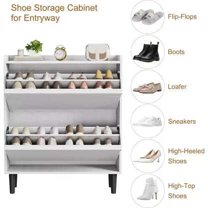 Meuble à chaussures 2 tiroirs à abattant – Blanc antique / Noir / Gris / Bois naturel | Peut contenir 24 paires | Pour 1 à 2 personnes