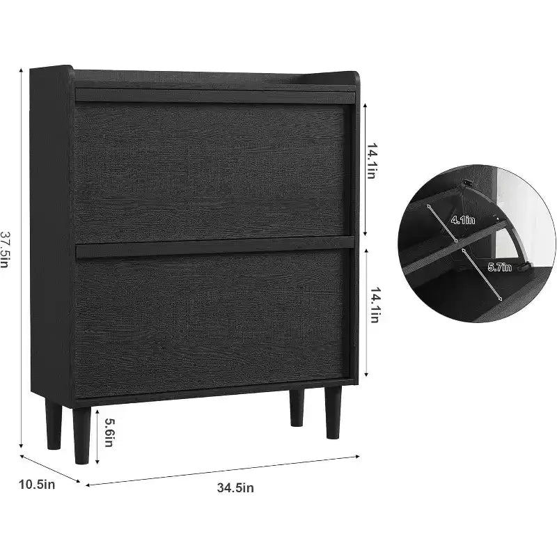 Meuble à chaussures 2 tiroirs à abattant – Blanc antique / Noir / Gris / Bois naturel | Peut contenir 24 paires | Pour 1 à 2 personnes