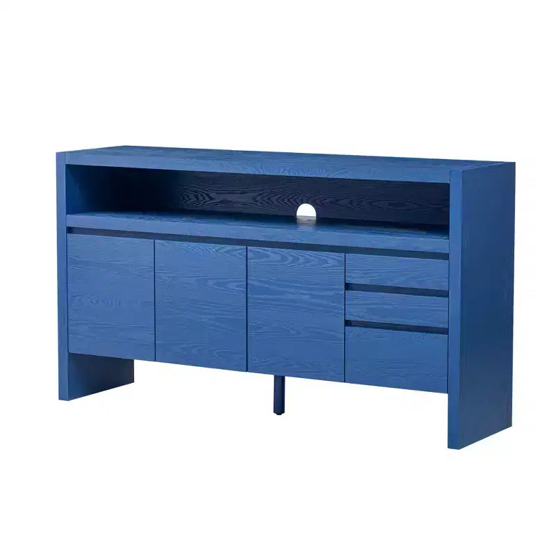 Buffet 3 portes et 3 tiroirs couleur naturelle / bleu marine – Jusqu'à 2 places assises côte à côte