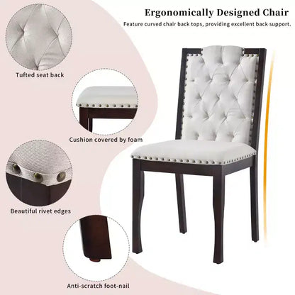 Ensemble de table à manger rectangulaire noire / espresso, rembourrée, 6 places