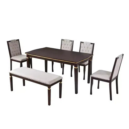Ensemble de table à manger rectangulaire noire / espresso, rembourrée, 6 places