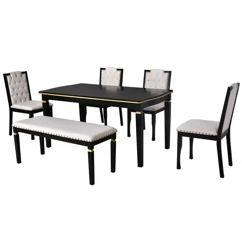 Ensemble de table à manger rectangulaire noire / espresso, rembourrée, 6 places
