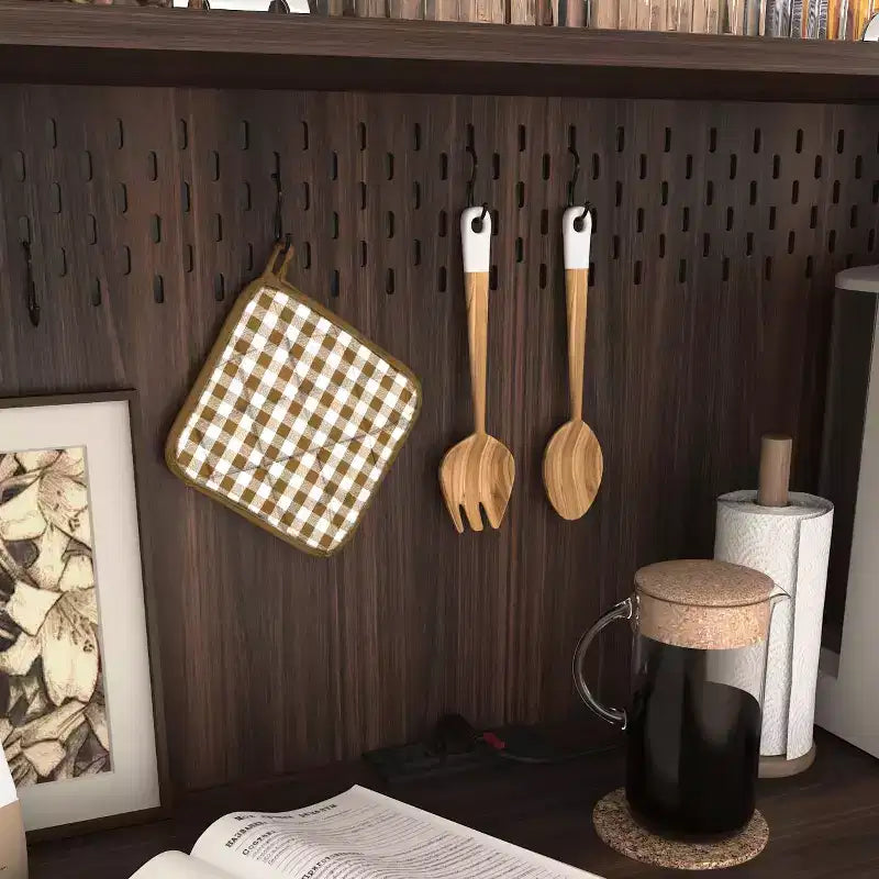 Armoire de cuisine noire/noyer de 180 cm avec portes vitrées et support pour micro-ondes – Assemblage par 2 personnes