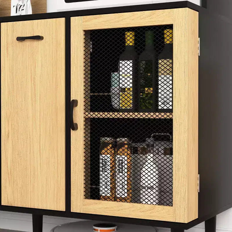 Armoire de cuisine noire/noyer de 180 cm avec portes vitrées et support pour micro-ondes – Assemblage par 2 personnes