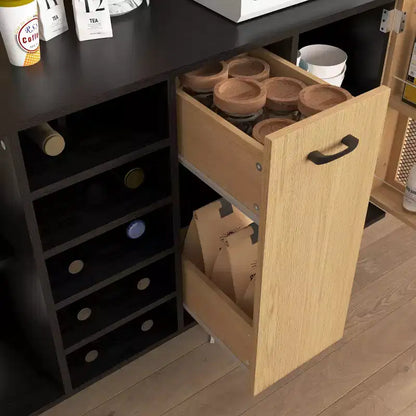 Armoire de cuisine noire/noyer de 180 cm avec portes vitrées et support pour micro-ondes – Assemblage par 2 personnes