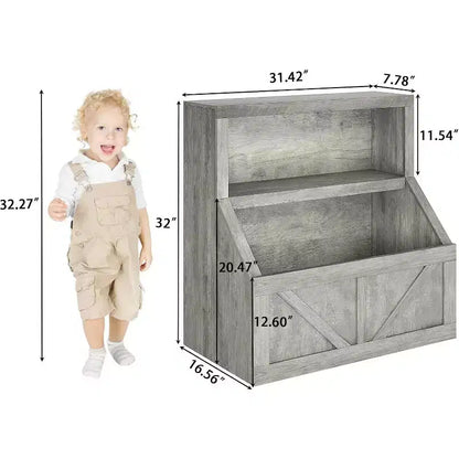 Étagère à Livres pour Enfants à 2 Niveaux avec Armoire de Rangement – Blanc Antique / Gris / Blanc, pour 1 Enfant