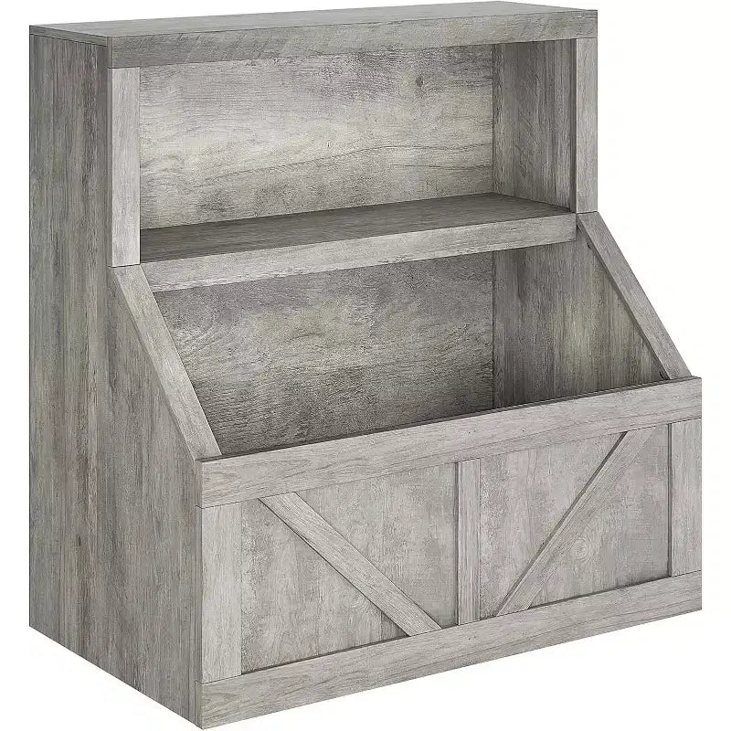 Étagère à Livres pour Enfants à 2 Niveaux avec Armoire de Rangement – Blanc Antique / Gris / Blanc, pour 1 Enfant