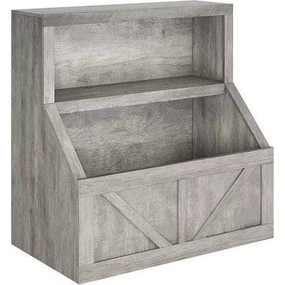 Étagère à Livres pour Enfants à 2 Niveaux avec Armoire de Rangement – Blanc Antique / Gris / Blanc, pour 1 Enfant