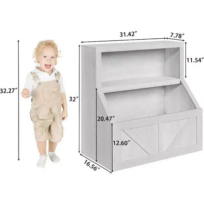 Étagère à Livres pour Enfants à 2 Niveaux avec Armoire de Rangement – Blanc Antique / Gris / Blanc, pour 1 Enfant