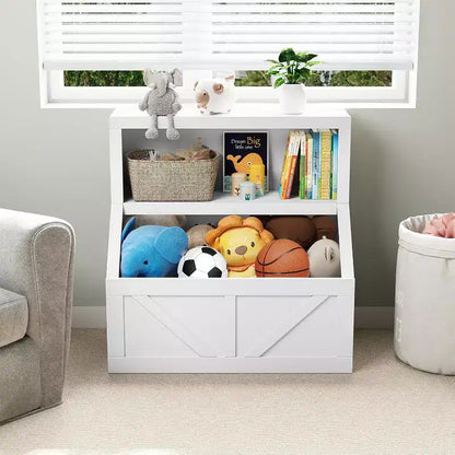 Étagère à Livres pour Enfants à 2 Niveaux avec Armoire de Rangement – Blanc Antique / Gris / Blanc, pour 1 Enfant