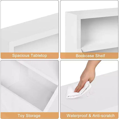 Étagère à Livres pour Enfants à 2 Niveaux avec Armoire de Rangement – Blanc Antique / Gris / Blanc, pour 1 Enfant