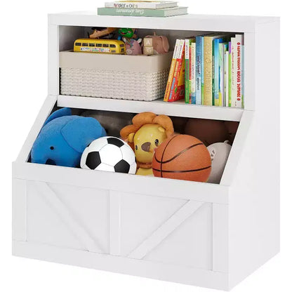 Étagère à Livres pour Enfants à 2 Niveaux avec Armoire de Rangement – Blanc Antique / Gris / Blanc, pour 1 Enfant