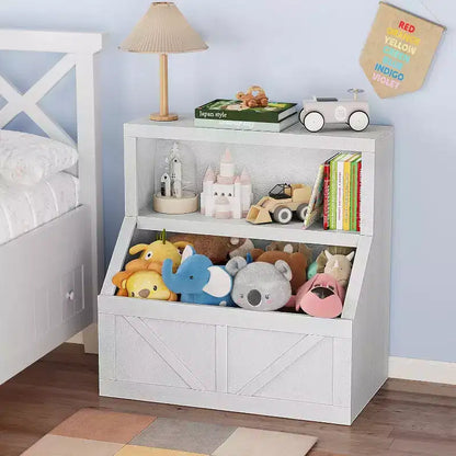Étagère à Livres pour Enfants à 2 Niveaux avec Armoire de Rangement – Blanc Antique / Gris / Blanc, pour 1 Enfant