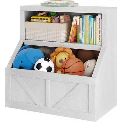 Étagère à Livres pour Enfants à 2 Niveaux avec Armoire de Rangement – Blanc Antique / Gris / Blanc, pour 1 Enfant