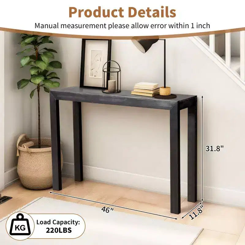 Console noire rectangulaire en bois de pin de 46 pouces