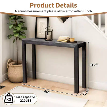 Console noire rectangulaire en bois de pin de 46 pouces