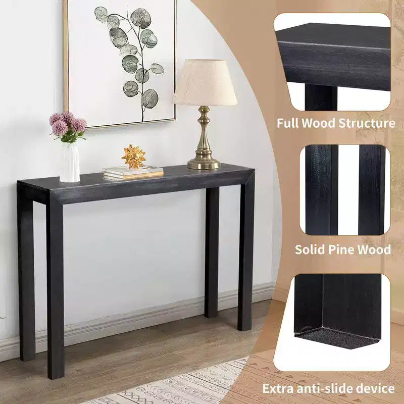Console noire rectangulaire en bois de pin de 46 pouces