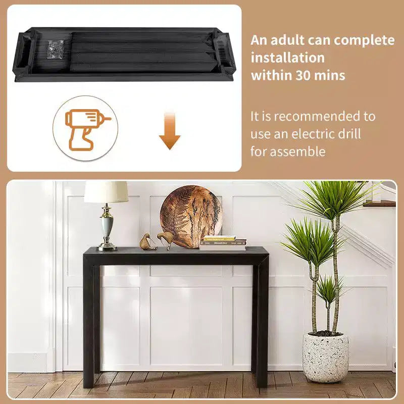 Console noire rectangulaire en bois de pin de 46 pouces