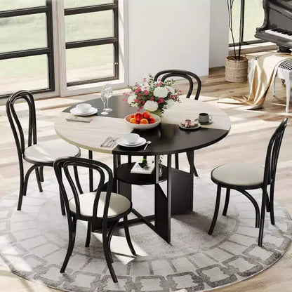 Acekool 59.6 Round Dining Table for 46, Modern Industrial, Storage Shelf, Waterproof Top, Metal Cross Base, Easy Assembly