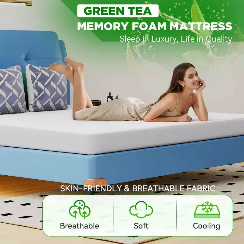 Matelas en mousse à mémoire de forme au thé vert, blanc, fermeté moyenne, une/deux places/grand lit/très grand lit
