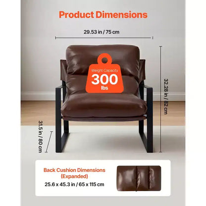 Fauteuil d'appoint en cuir PU marron, fauteuil rembourré pour 1 personne, structure en fer