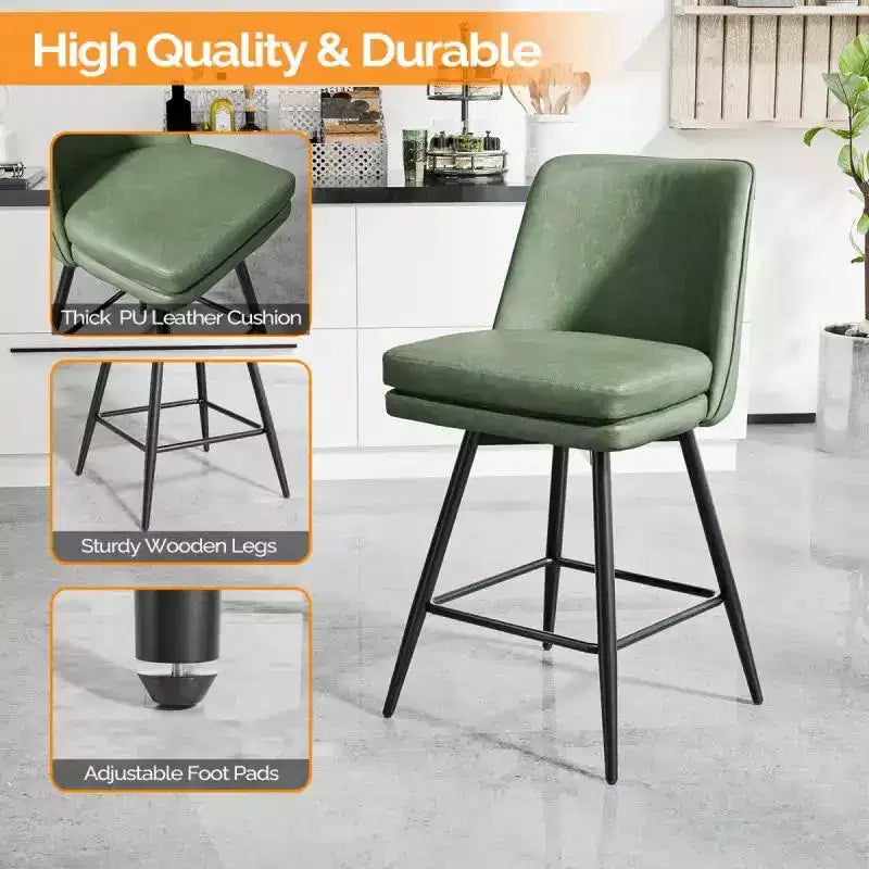 Tabouret de bar pivotant en similicuir noir / bleu / marron / vert / blanc, lot de 2