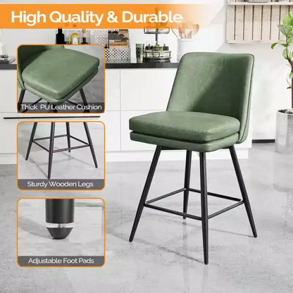 Tabouret de bar pivotant en similicuir noir / bleu / marron / vert / blanc, lot de 2