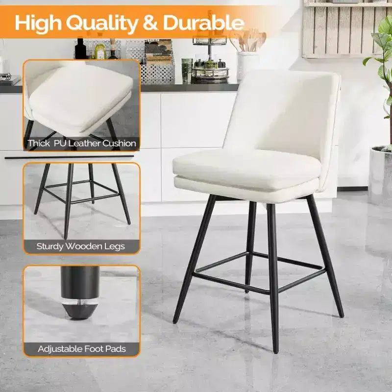 Tabouret de bar pivotant en similicuir noir / bleu / marron / vert / blanc, lot de 2