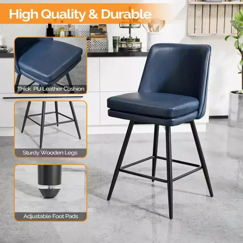 Tabouret de bar pivotant en similicuir noir / bleu / marron / vert / blanc, lot de 2