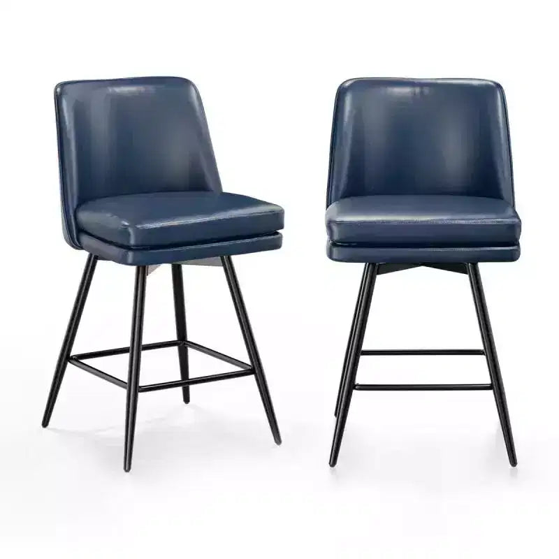 Tabouret de bar pivotant en similicuir noir / bleu / marron / vert / blanc, lot de 2
